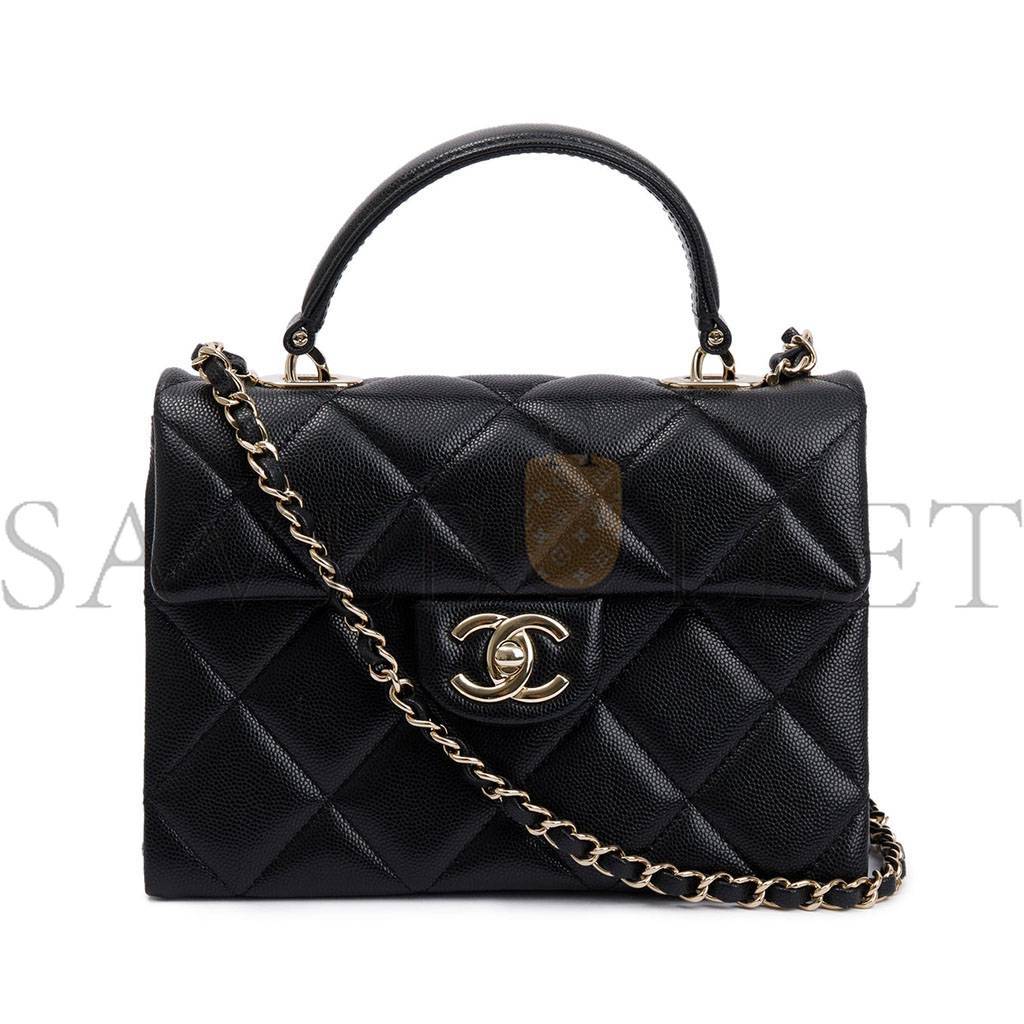 Ch*el master black quilted caviar leather kelly top handle flap bag (21*16*9.5cm)